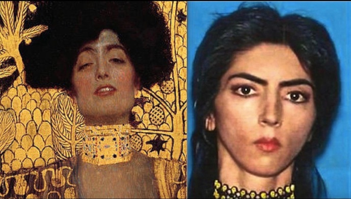 left Gustav Klimt's Judith; right Nasim Aghdam - SC - postgutenberg@gmail.com